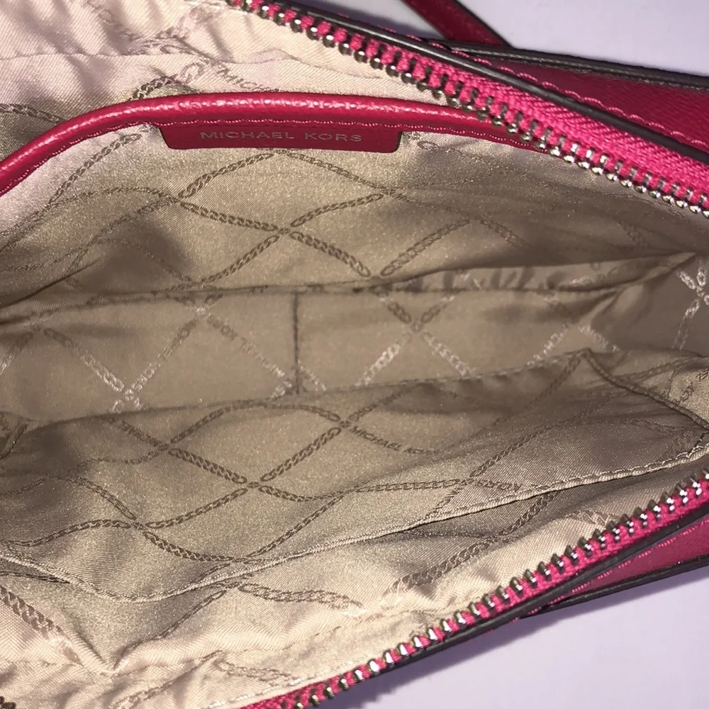 Michael Kors Jet Set Crossbody Raspberry Pink Red Leather MK Crossbo